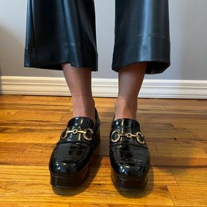 Jeffrey Cambpell Black Lacquer Loafers with Gold details